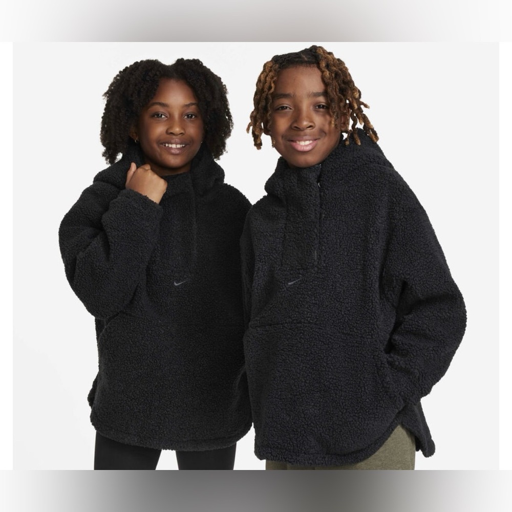 Nike Therma-FIT Faux Shearling Jacket Kids Size Small Black Sherpa Hooded NWT